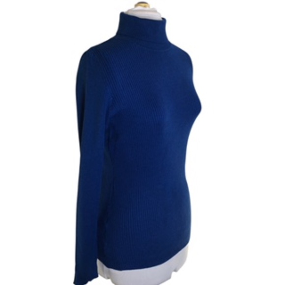 Joseph A Sweaters - Joseph A Royal Blue Women's Long Sleeve Ribbed Fitted Turtleneck Size L